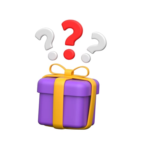 3D surprise gift box with question marks for parties