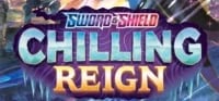 Swordshield Chilling Reign Pokemon trading card game expansion logo with blue and gold gradient text
