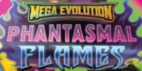 Mega Evolution Phantasmal Flames logo in colorful neon text with purple and blue gradient design