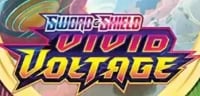 Pokemon Sword and Shield Vivid Voltage trading card set logo with yellow and pink gradient background