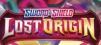 Sword and Shield Lost Origin trading card game logo with colorful geometric background design