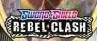 Sword and Shield Rebel Clash Pokemon trading card game logo with colorful background
