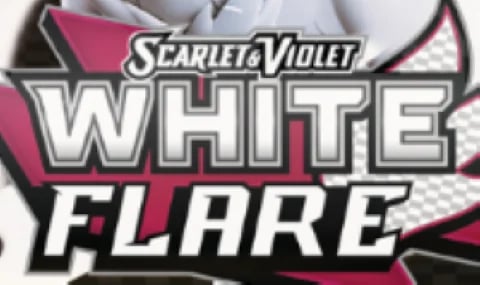 Scarlet Violet White Flare Pokemon game logo with pink and white text design