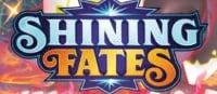 Shining Fates logo with gold and blue text on colorful background with stars and fire effects