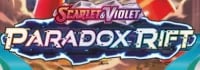 Scarlet Violet Paradox Rift Pokemon card game logo with red and blue gradient design