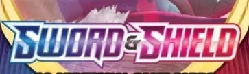 Sword and Shield logo with blue and pink gradient text and yellow border design